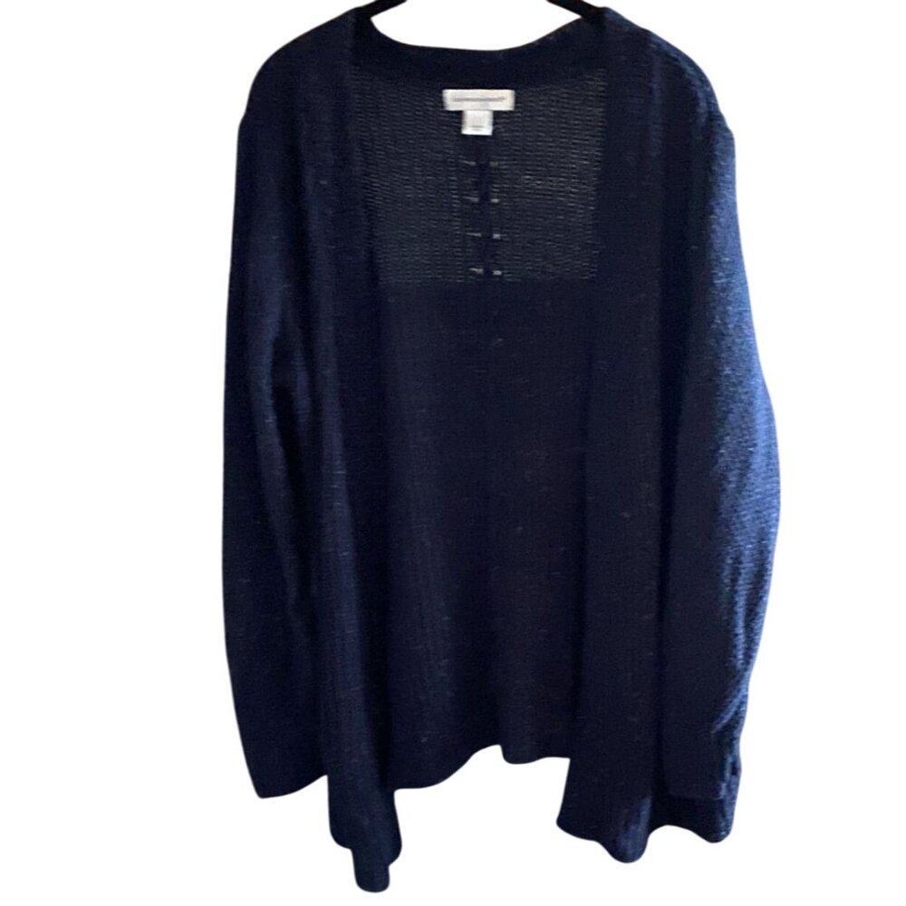 Christopher & Banks Open Front Knit Cardigan-Mixed Knitting-Navy Blue-Size L-GUC
